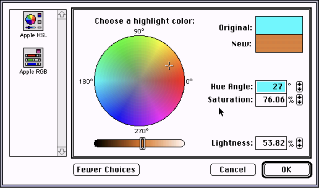 Original HSL and RGB color pickers.