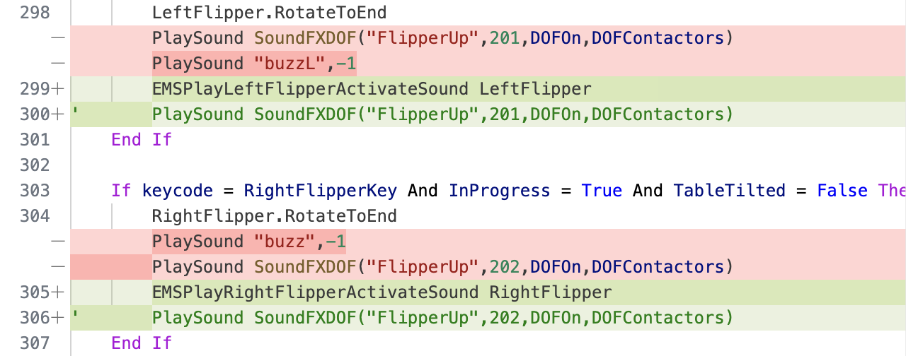 Diff showing sound code changes.