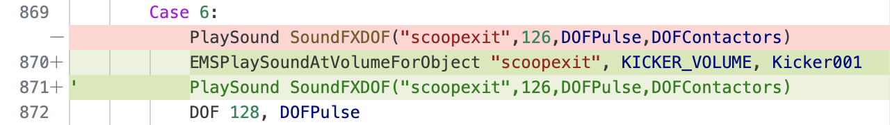 Diff showing sound code changes.
