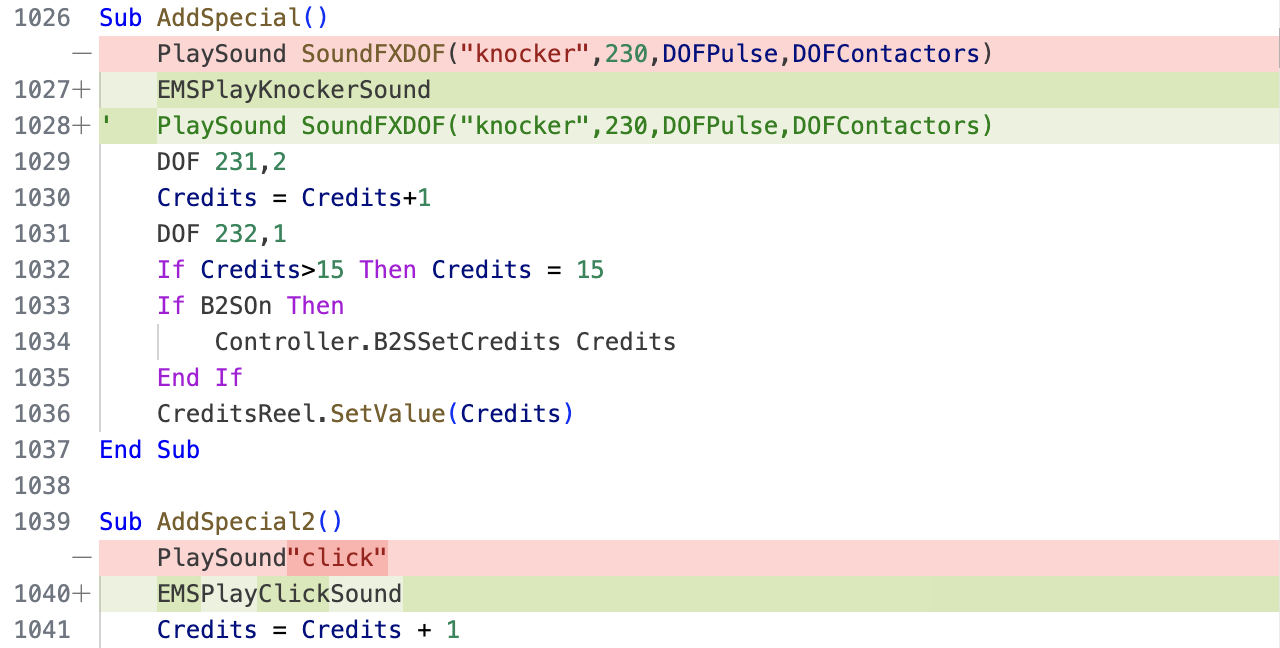 Diff showing sound code changes.