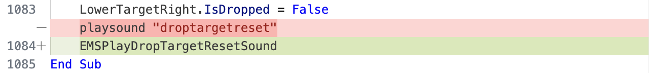 Diff showing sound code changes.