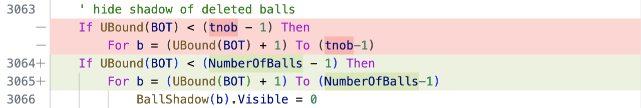 Diff showing sound code changes.