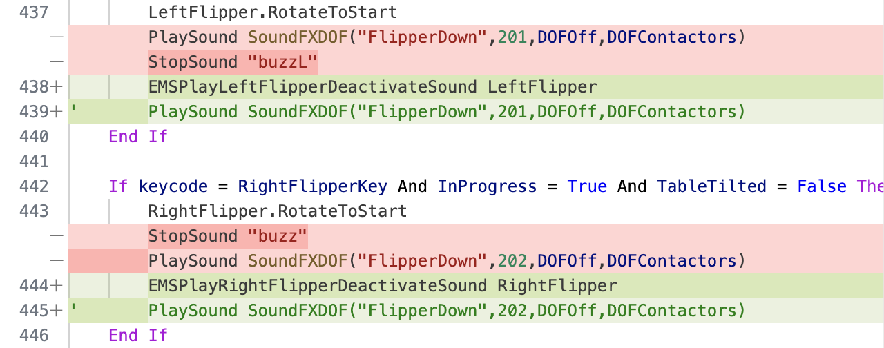 Diff showing sound code changes.