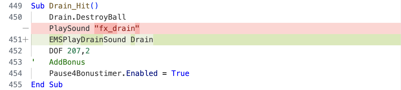 Diff showing sound code changes.