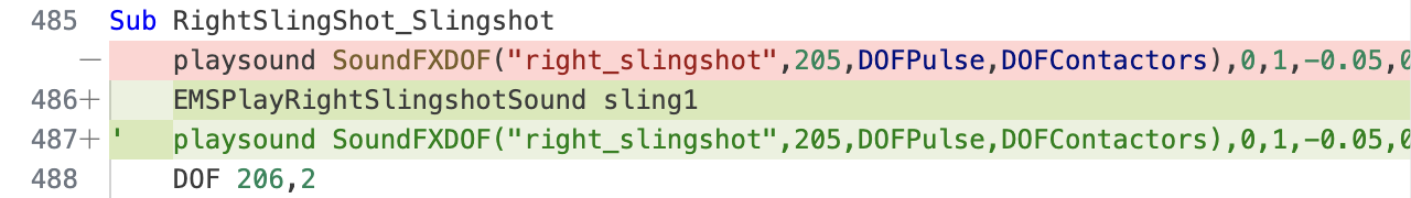 Diff showing sound code changes.