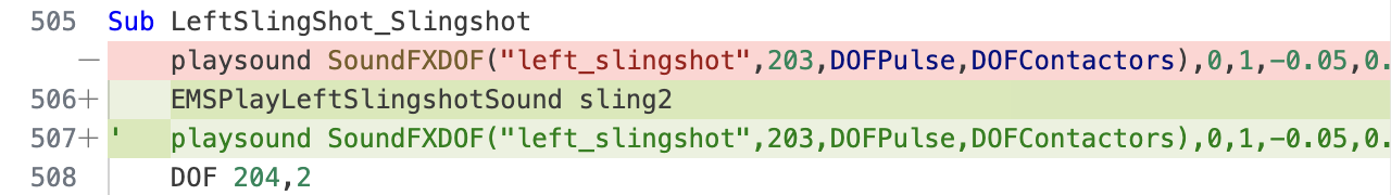 Diff showing sound code changes.