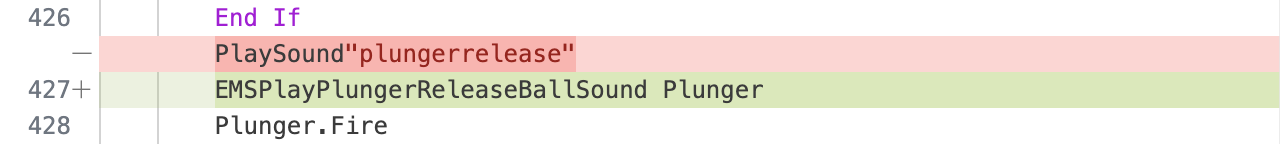 Replacing PlaySound with EMSPlayPlungerReleaseBallSound.