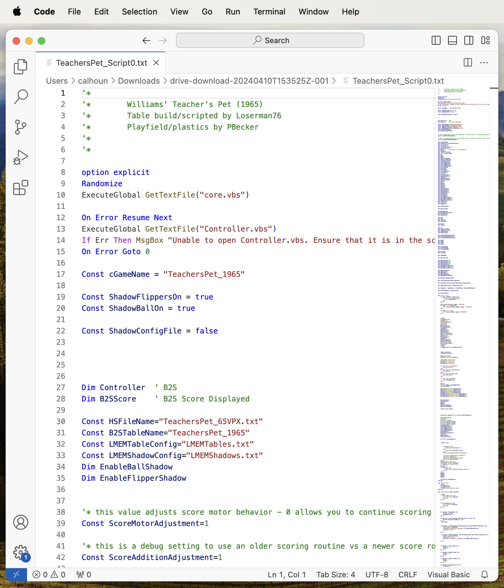 The script open in Visual Studio Code.